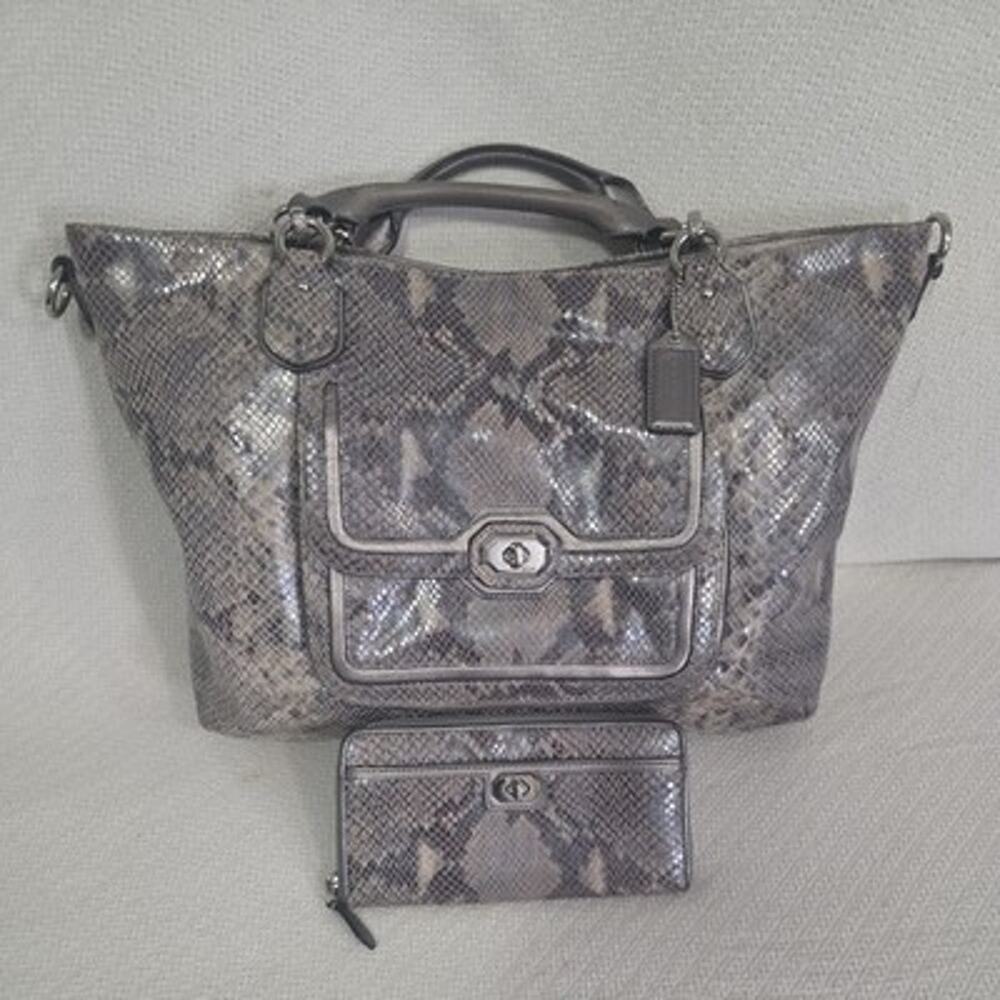 Coach Campbell Exotic Embossed Snakeskin Leather Large Satchel & Wallet F24852